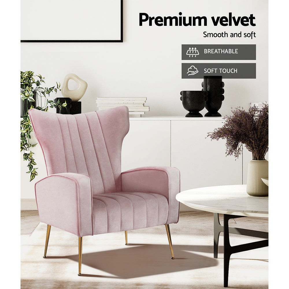 P&F ZennHome Armchair Pink Velvet Kate