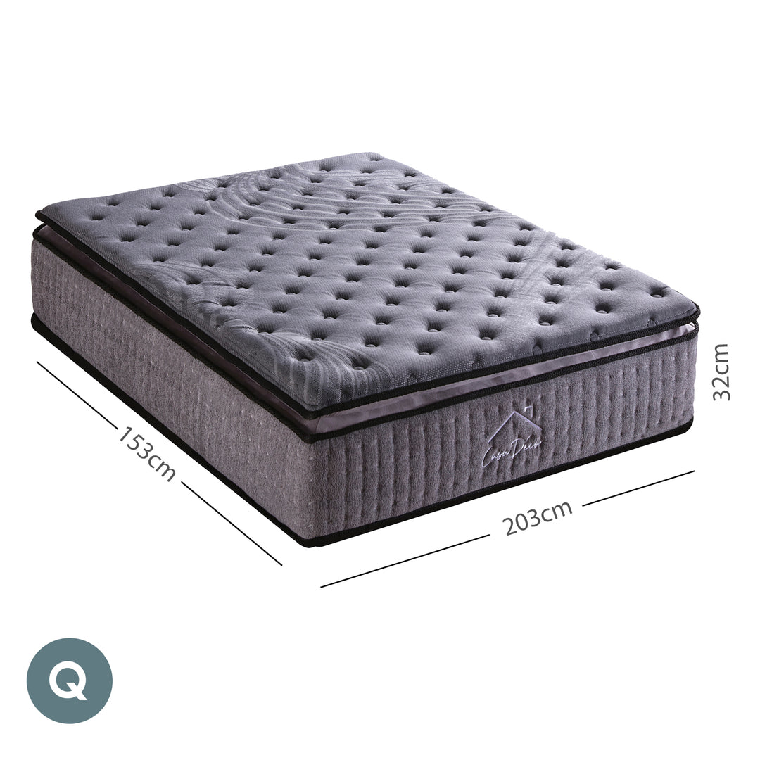 P&F Casa Decor Bamboo Charcoal Mattress Pocket Spring Pillowtop 5 Zone 32cm Depth - Queen - Charcoal