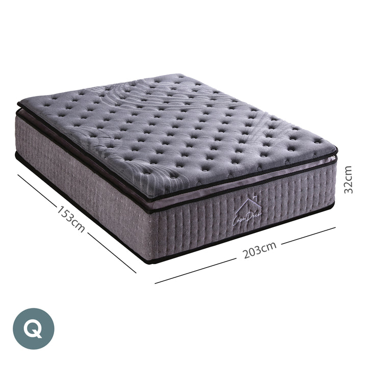 P&F Casa Decor Bamboo Charcoal Mattress Pocket Spring Pillowtop 5 Zone 32cm Depth - Queen - Charcoal
