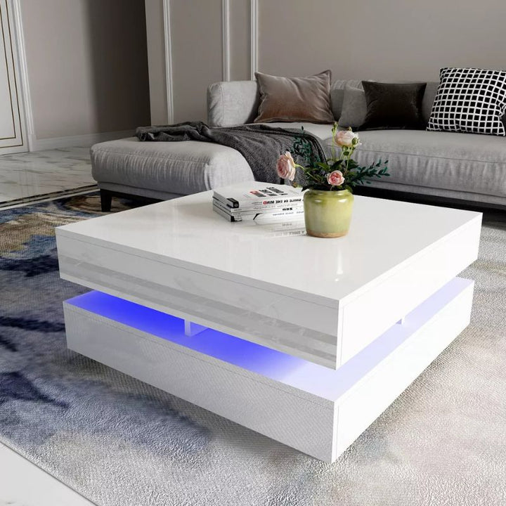 P&F SkyWay Modern Large High Gloss Coffee Table With LED Lights White