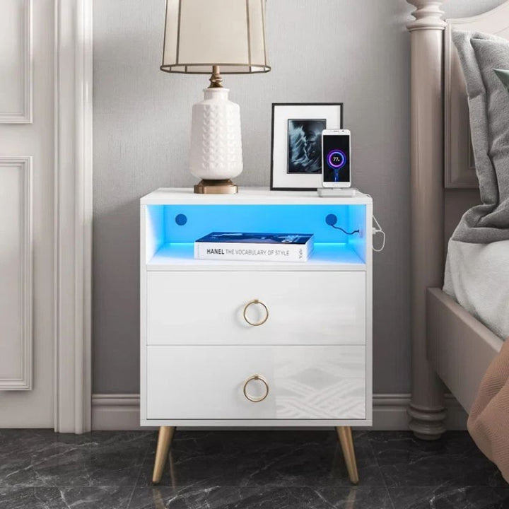 P&F SkyWay Modern LED Bedside table with USB and power socket White