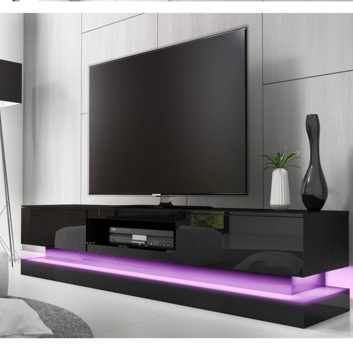 P&F SkyWay Modern High Gloss LED RGB TV Entertainment Unit with Storage 220cm - Black