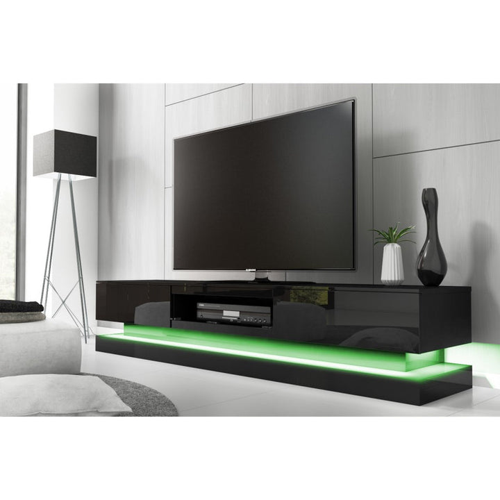 P&F SkyWay Modern High Gloss LED RGB TV Entertainment Unit with Storage 220cm - Black