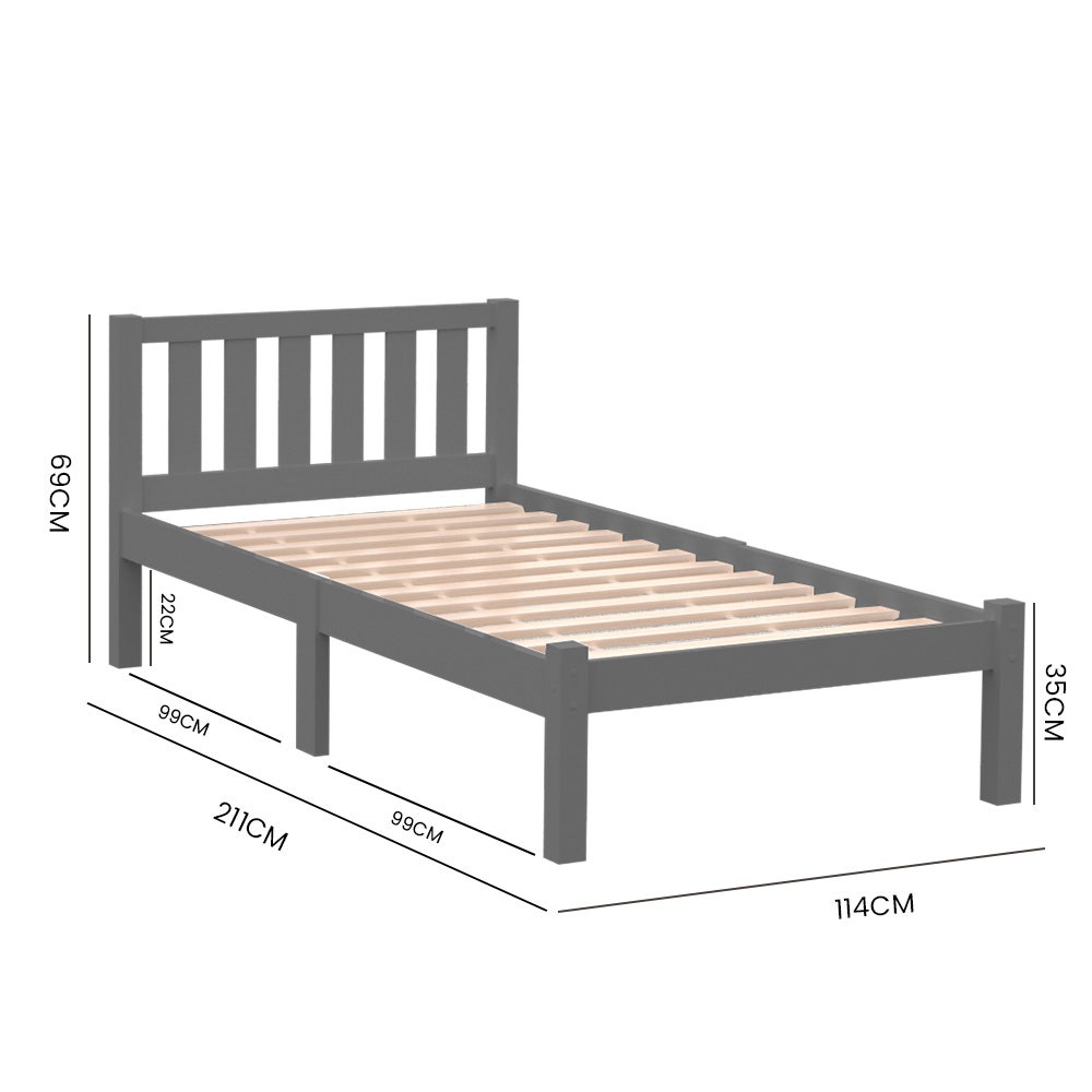 P&F BohoNest King Single Wooden Timber Bed Frame, Grey