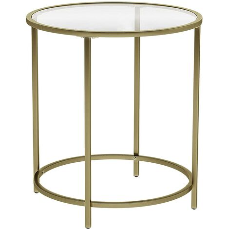 P&F VASAGLE Round Side Table Tempered Glass End Table With Golden Metal Frame Small Coffee Table Gold