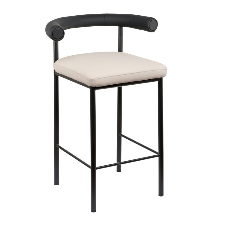 P&F ZennHome Bar Stool W/ High-density Foam Upholstered In PU Leather Sturdy Iron Frame In Black And Beige