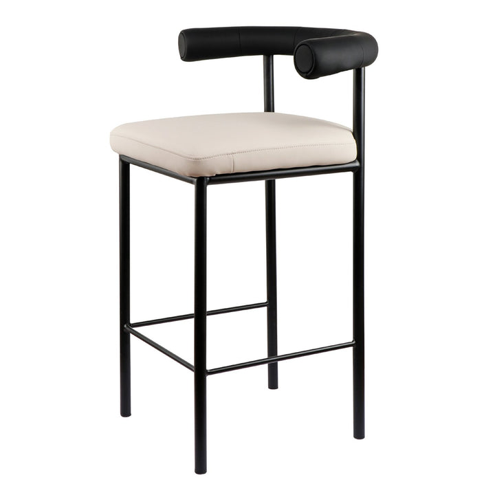 P&F ZennHome Bar Stool W/ High-density Foam Upholstered In PU Leather Sturdy Iron Frame In Black And Beige