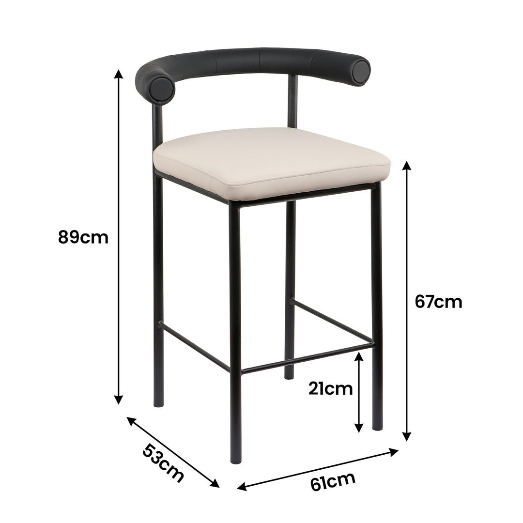 P&F ZennHome Bar Stool W/ High-density Foam Upholstered In PU Leather Sturdy Iron Frame In Black And Beige