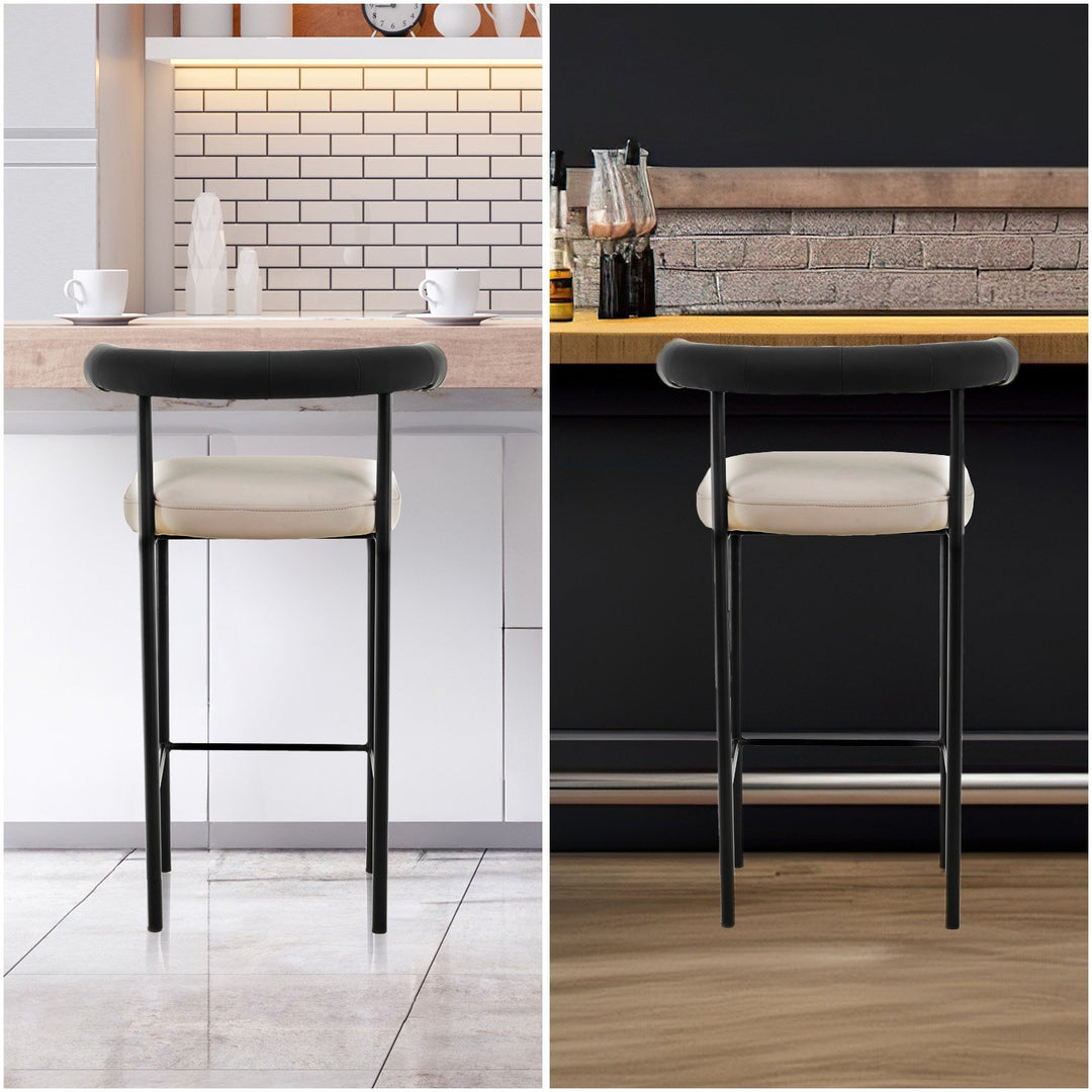 P&F ZennHome Bar Stool W/ High-density Foam Upholstered In PU Leather Sturdy Iron Frame In Black And Beige