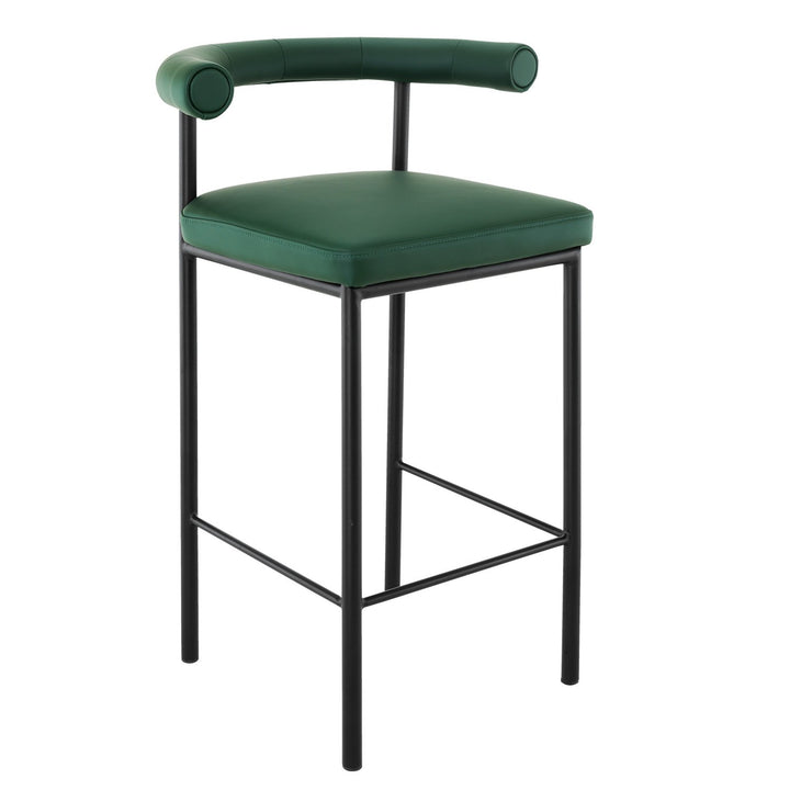 P&F ZennHome Bar Stool W/ High-density Foam Upholstered In Pu Leather Sturdy Iron Frame Green