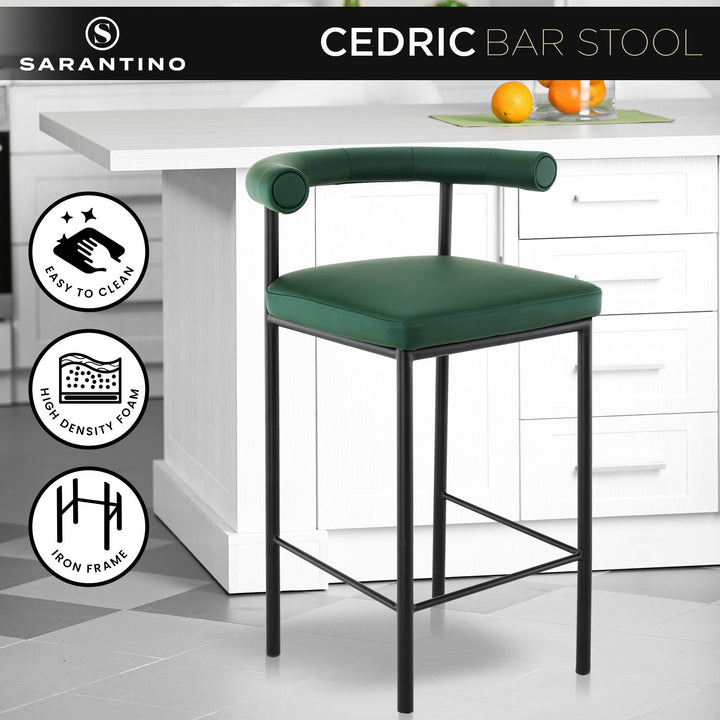 P&F ZennHome Bar Stool W/ High-density Foam Upholstered In Pu Leather Sturdy Iron Frame Green