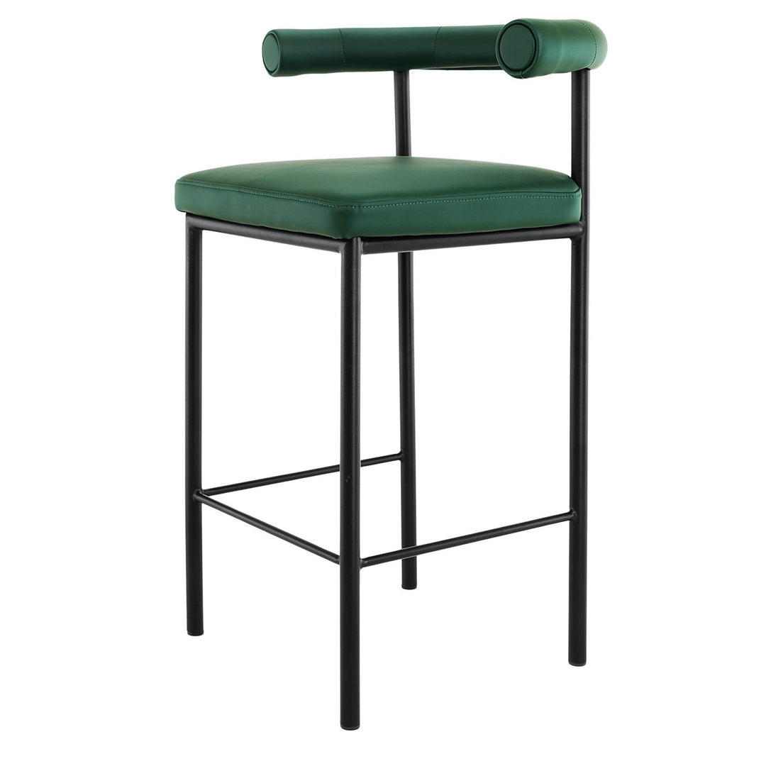 P&F ZennHome Bar Stool W/ High-density Foam Upholstered In Pu Leather Sturdy Iron Frame Green