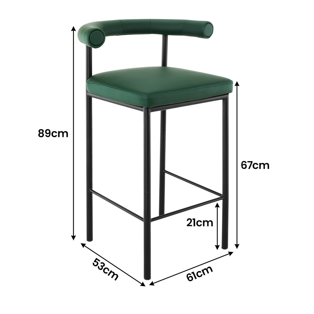 P&F ZennHome Bar Stool W/ High-density Foam Upholstered In Pu Leather Sturdy Iron Frame Green