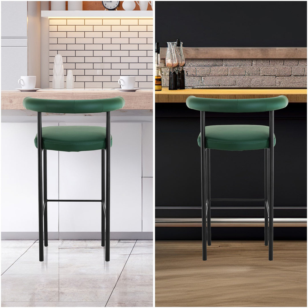 P&F ZennHome Bar Stool W/ High-density Foam Upholstered In Pu Leather Sturdy Iron Frame Green