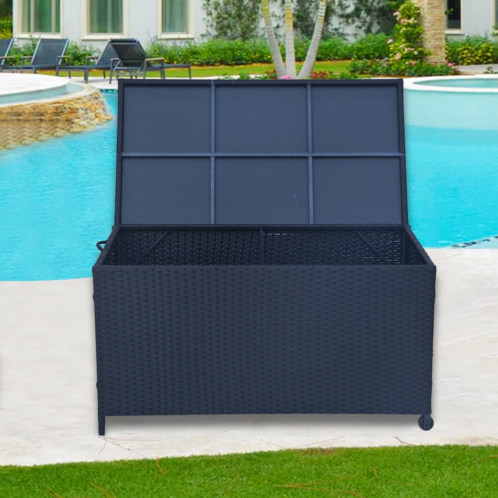 P&F ZennHome Outdoor PE Wicker Storage Box Garden 320L-Black