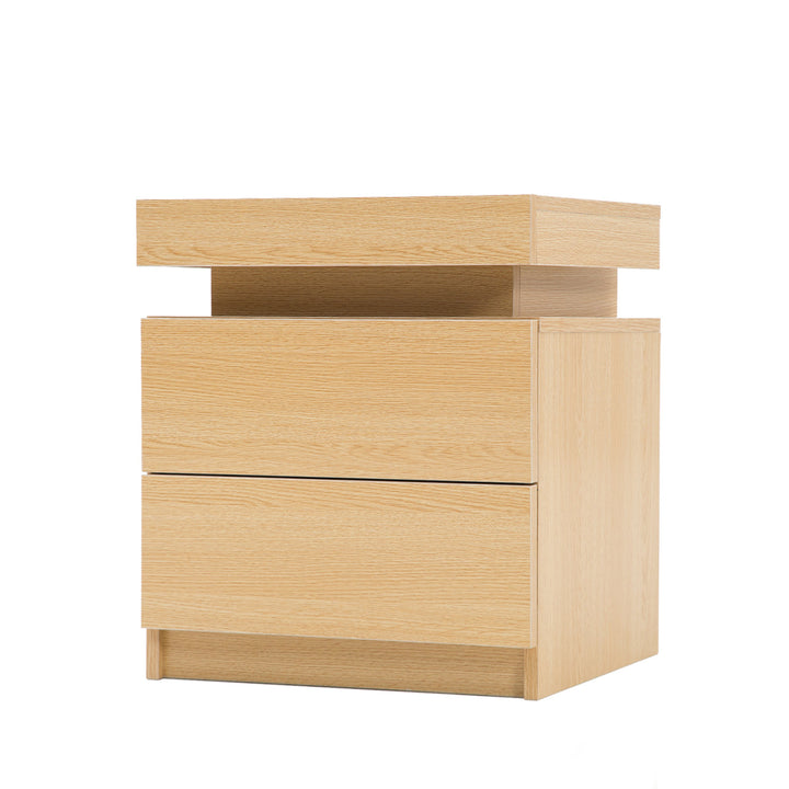 P&F SkyWay Bedside Table 2 Drawers RGB LED Bedroom Cabinet Nightstand Gloss Oak