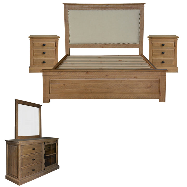 P&F Jade 5pc King Bed Suite Bedside Dresser Bedroom Furniture Package - Natural