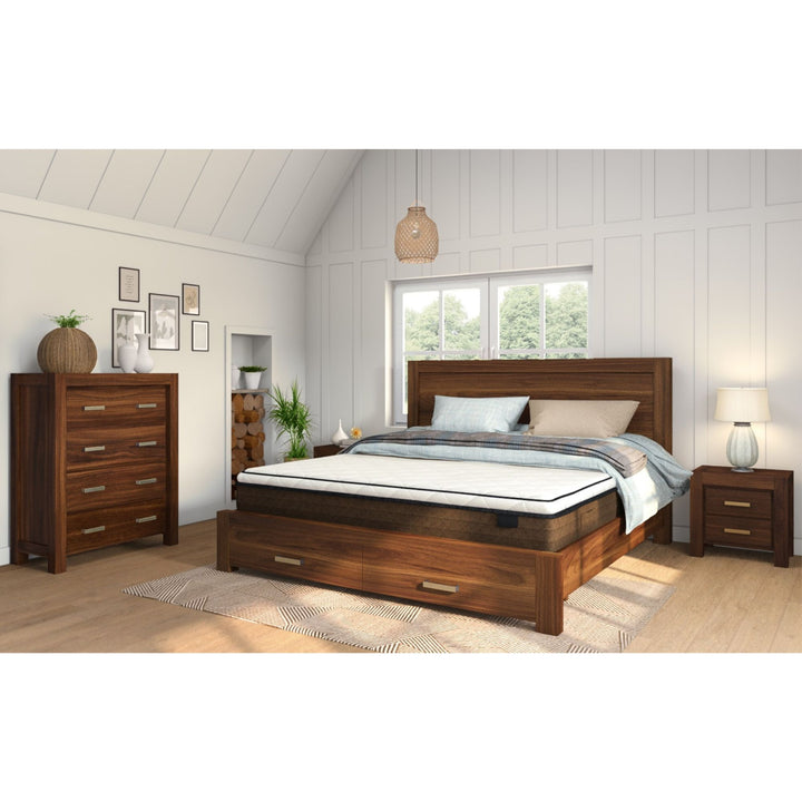 P&F Comfortis 4pc King Bed Frame Suite Bedside Tallboy Furniture Package - Walnut