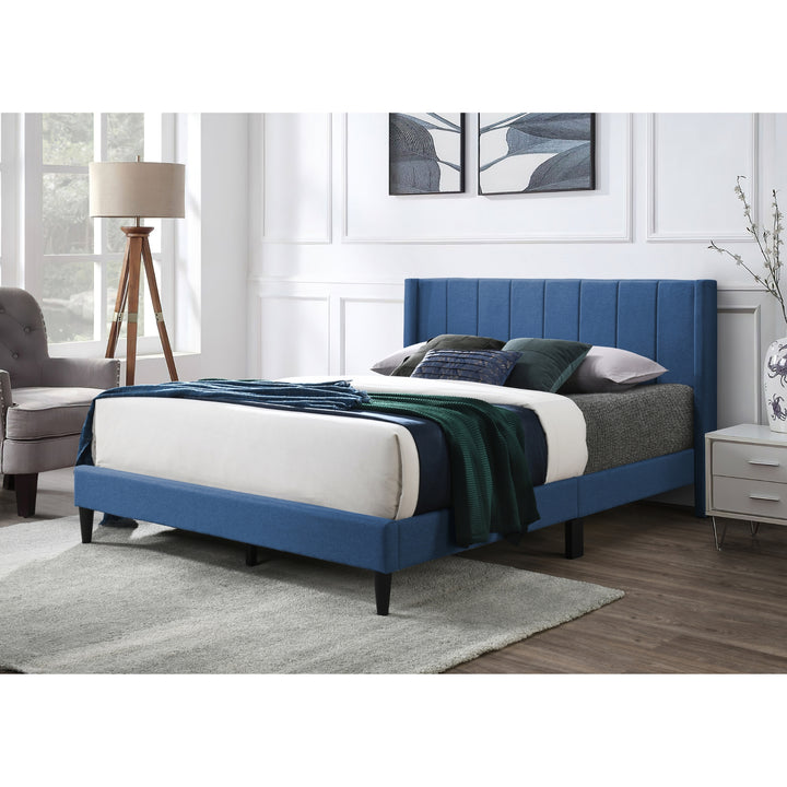 P&F Samson King Bed Winged Headboard Fabric Upholstered - Blue