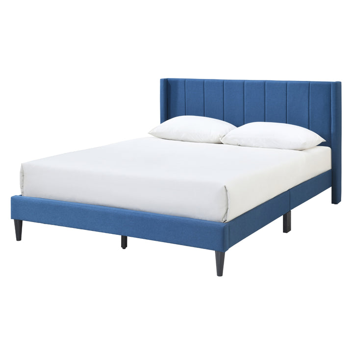 P&F Samson King Bed Winged Headboard Fabric Upholstered - Blue