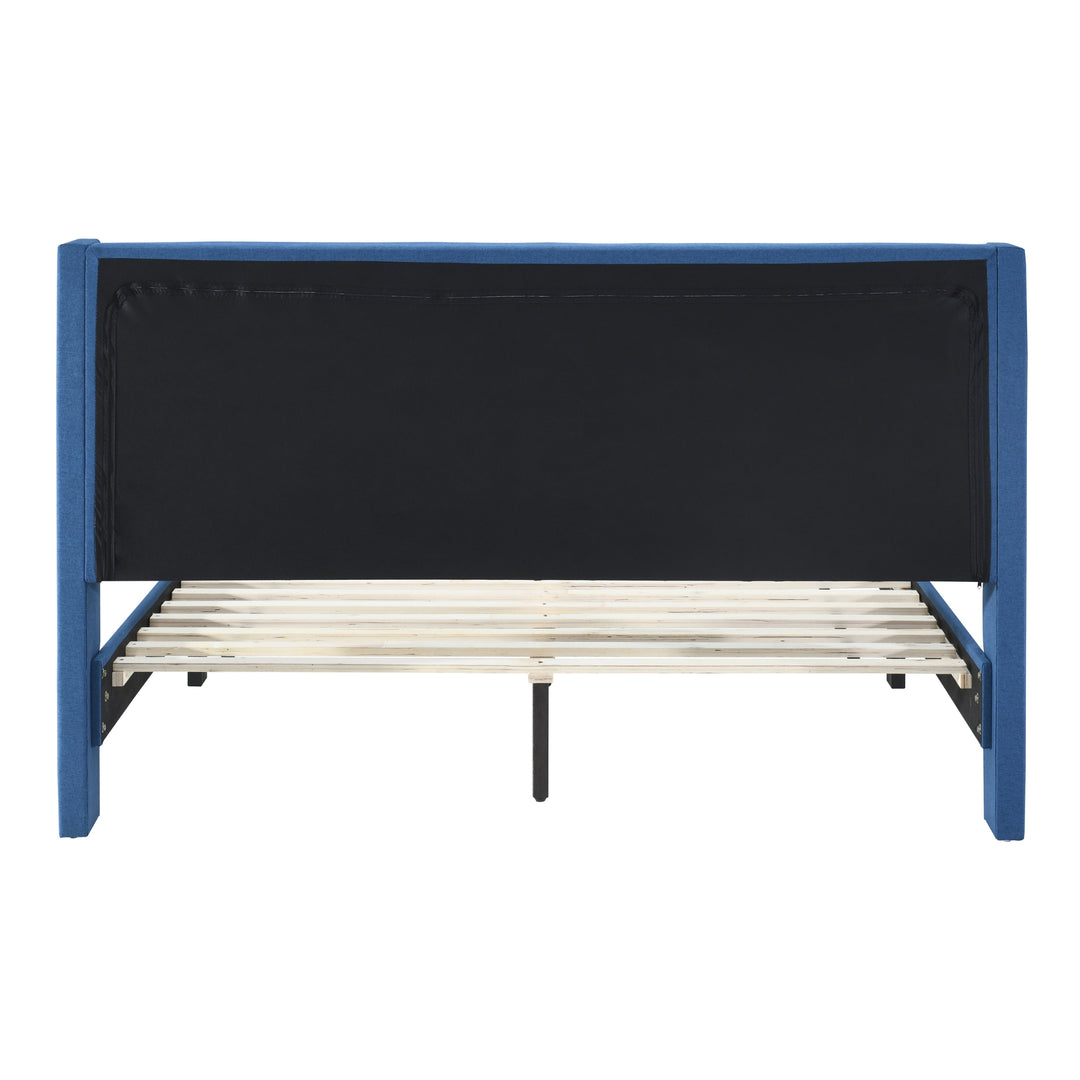 P&F Samson King Bed Winged Headboard Fabric Upholstered - Blue