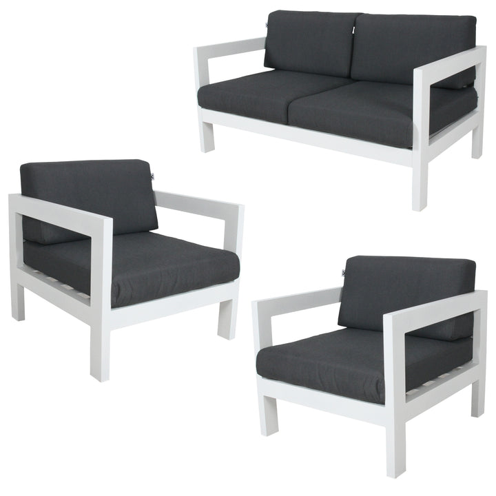 P&F ZennHome 3pc Set 1+1+2 Seater Outdoor Sofa Lounge Aluminium Frame White