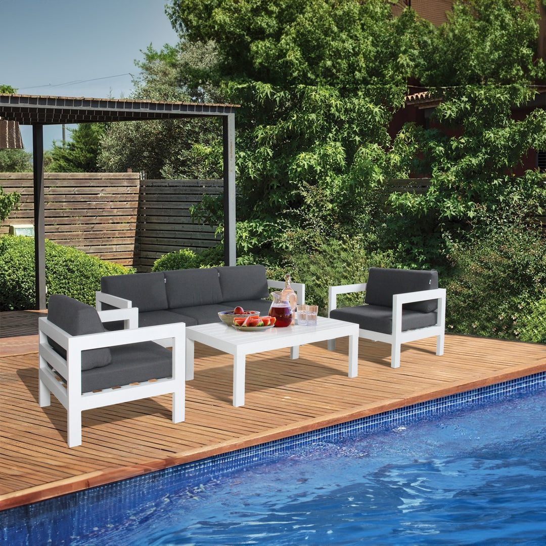 P&F ZennHome 3pc Set 1+1+2 Seater Outdoor Sofa Lounge Aluminium Frame White