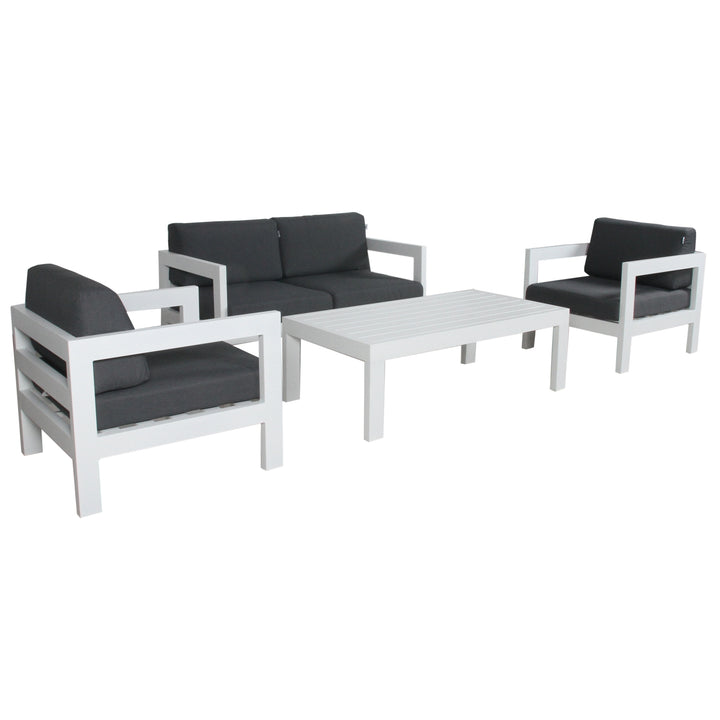 P&F ZennHome 4pc Set 1+1+2 Seater Outdoor Sofa Lounge Coffee Table Aluminium White