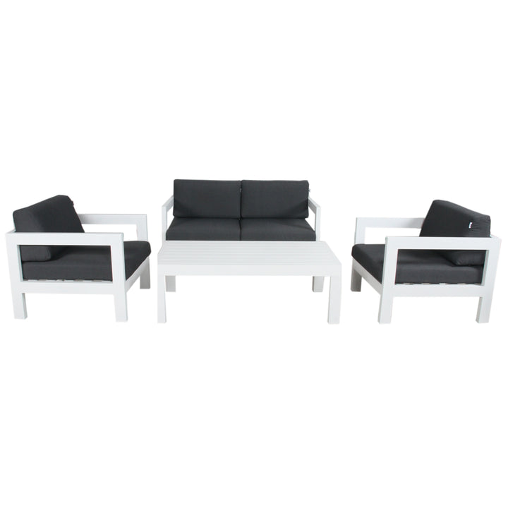 P&F ZennHome 4pc Set 1+1+2 Seater Outdoor Sofa Lounge Coffee Table Aluminium White