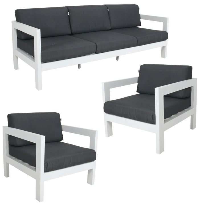 P&F ZennHome 3pc Set 1+1+3 Seater Outdoor Sofa Lounge Aluminium Frame White