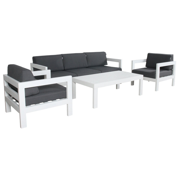 P&F ZennHome 4pc Set 1+1+3 Seater Outdoor Sofa Lounge Coffee Table Aluminium White