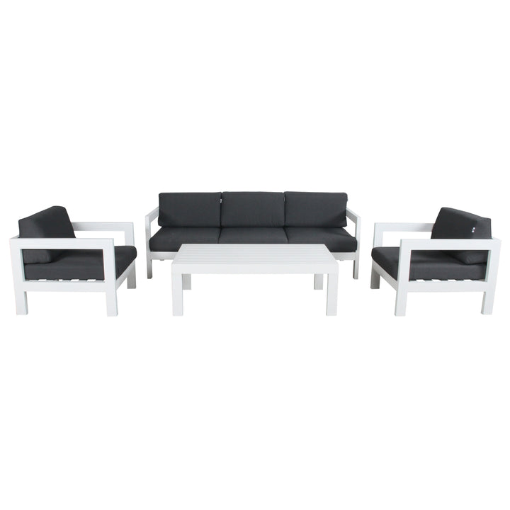 P&F ZennHome 4pc Set 1+1+3 Seater Outdoor Sofa Lounge Coffee Table Aluminium White