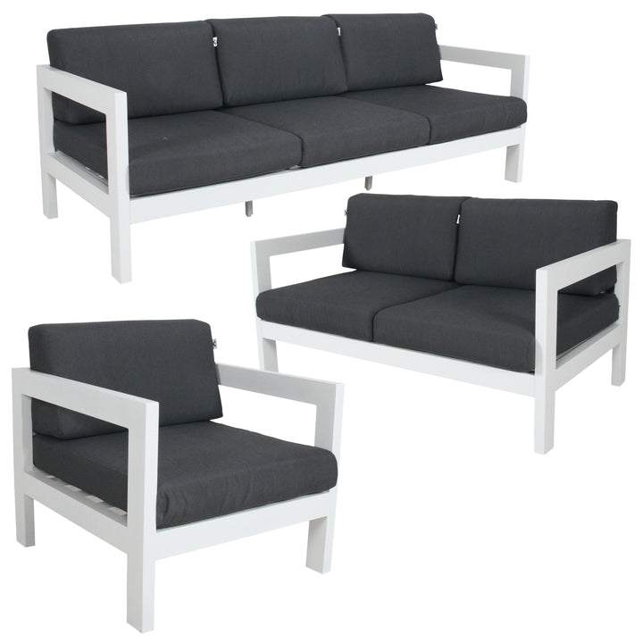 P&F ZennHome 3pc Set 1+2+3 Seater Outdoor Sofa Lounge Aluminium Frame White