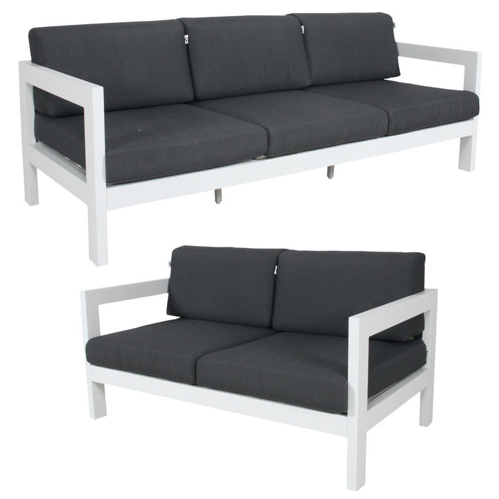 P&F ZennHome 2pc Set 2+3 Seater Outdoor Sofa Lounge Aluminium Frame White