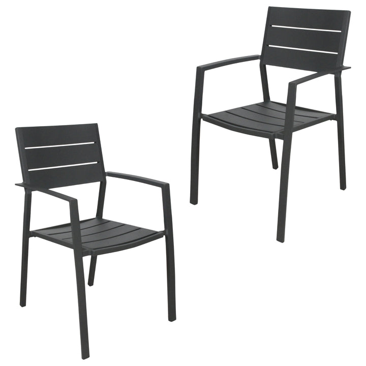 P&F ZennHome Penny 2pc Set Outdoor Dining Table Chair Aluminium Frame Grey