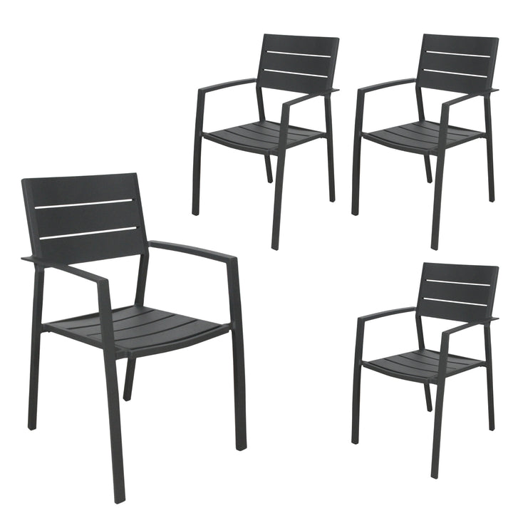 P&F ZennHome Penny 4pc Set Outdoor Dining Table Chair Aluminium Frame Grey