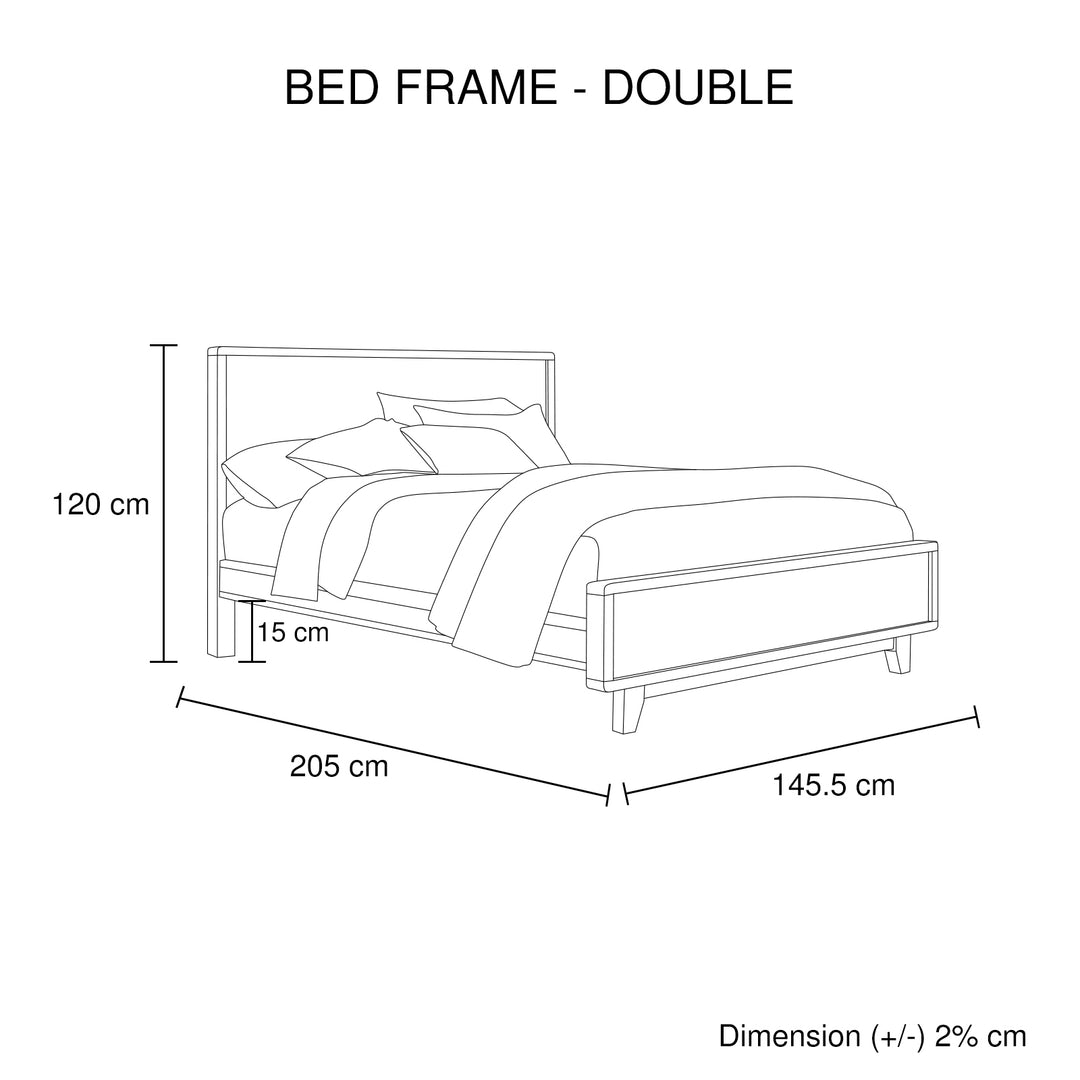 P&F DreamEz 4 Pieces Bedroom Suite Double Size in Solid Wood Antique Design Light Brown Bed, Bedside Table & Tallboy