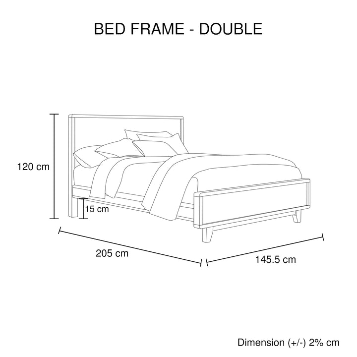 P&F DreamEz 4 Pieces Bedroom Suite Double Size in Solid Wood Antique Design Light Brown Bed, Bedside Table & Tallboy