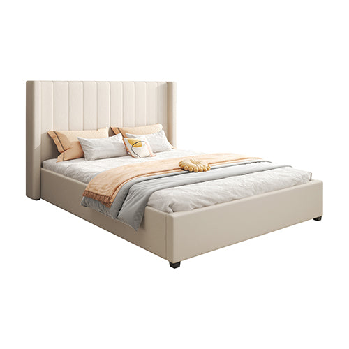 P&F FabSeries Alexa Queen Size High Rise Headboard Linen Beige Fabric Four MDF Drawers with Wheels Bed Frame