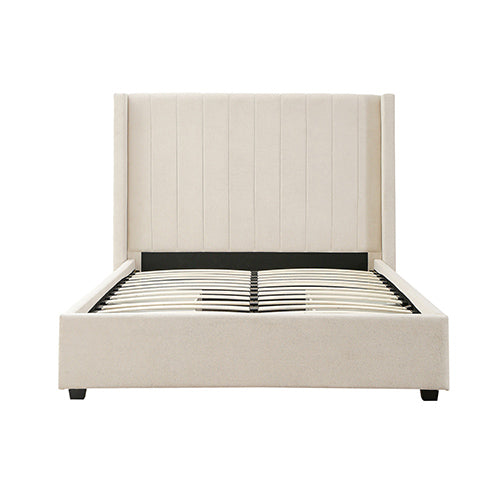 P&F FabSeries Alexa Queen Size High Rise Headboard Linen Beige Fabric Four MDF Drawers with Wheels Bed Frame