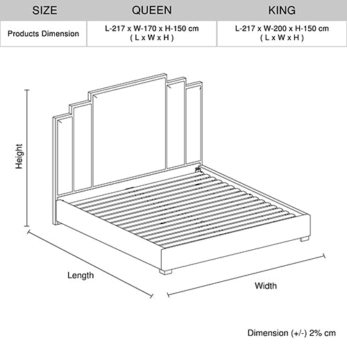 P&F Luxur Bed Frame Polyester Turquoise Fabric Padded Upholstery High Quality Slats Polished Stainless Steel Feet Queen