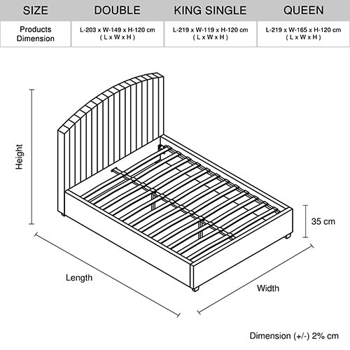 P&F FabSeries Camelia Double Size Bed Frame Pink Velvet Upholstery High Headboard Quality Slats Metal Structure