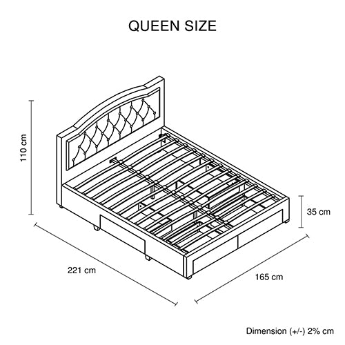 P&F FabSeries Emily Bed Frame Queen Size Velvet Fabric Grey Four MDF Drawers with Wheels