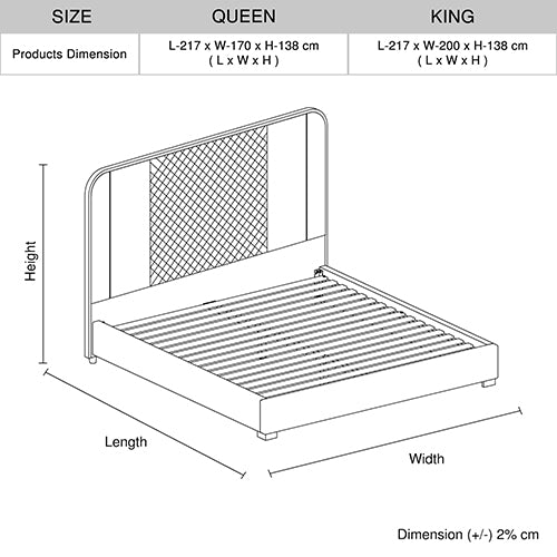 P&F Luxur Bed Frame Air Leather Padded Upholstery High Quality Slats Polished Stainless Steel Feet Queen