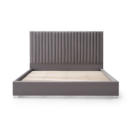 P&F Luxur Bed Frame Polyester Fabric Padded Upholstery High Quality Slats Polished Stainless Steel Feet King