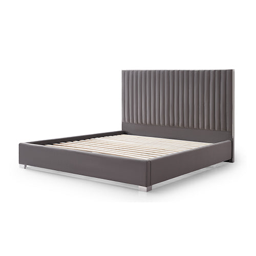 P&F Luxur Bed Frame Polyester Fabric Padded Upholstery High Quality Slats Polished Stainless Steel Feet King