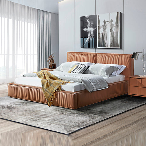 P&F Luxur Louis Queen Bed Frame PU leather KD Slat in Wooden Legs