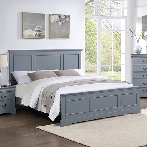 P&F BohoNest Queen Bed Frame in Solid Wood with Slats Support in Grey colour