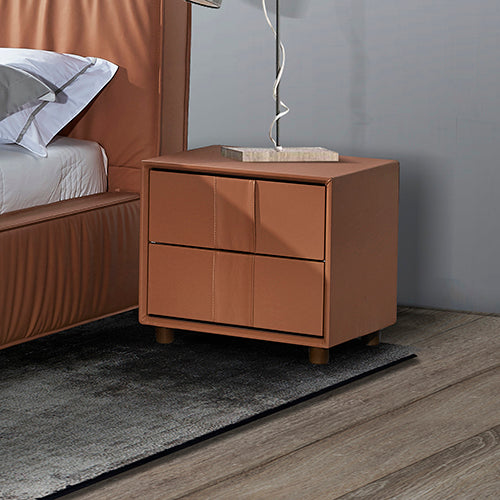 P&F ZennHome Louis Bedside Table MDF With PU Leather Wooden Legs