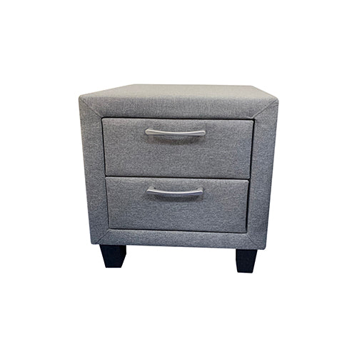 P&F Bedside Table 2 drawers Night Stand Upholstery Fabric Storage in Light Grey Colour